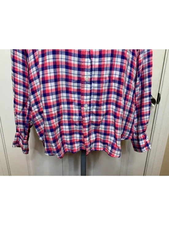 Frank & Eileen Pink Blue White Flannel Plaid Eileen Button-Up Shirt, Size S - Picture 3 of 11